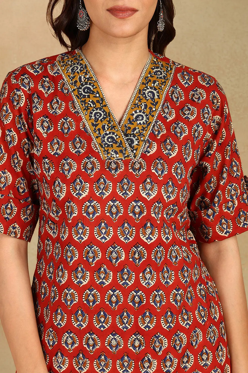 Maroon-Cotton-Hand-Block-Printed-Straight-Tunic