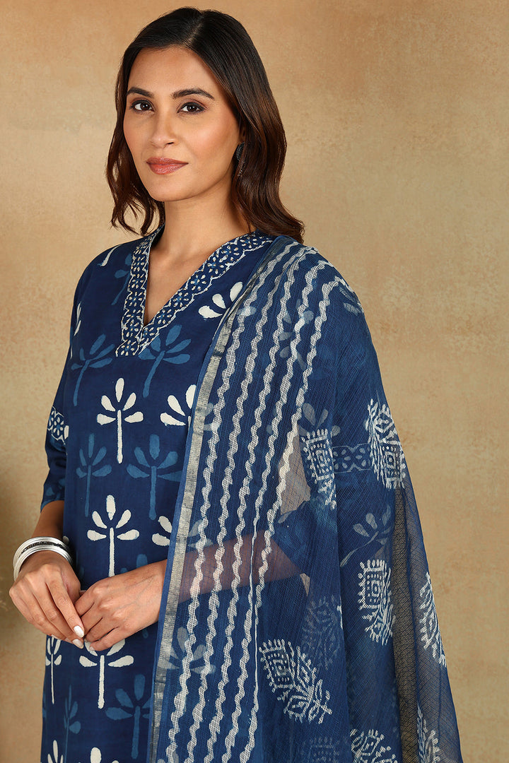 Indigo-Blue-Cotton-Printed-Straight-Kurta