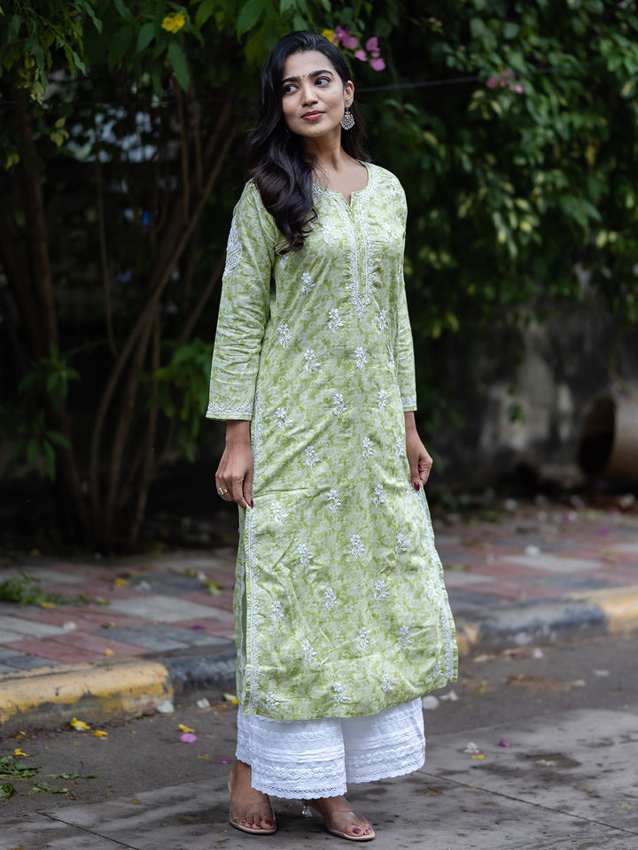 Green Cotton Lucknow Chikankari Kurta