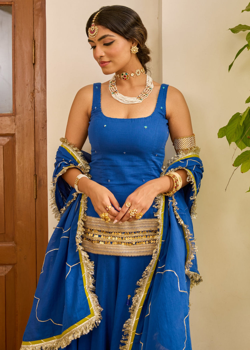 Neer-Blue-Mulmul-Short-Kurta-With-Skirt