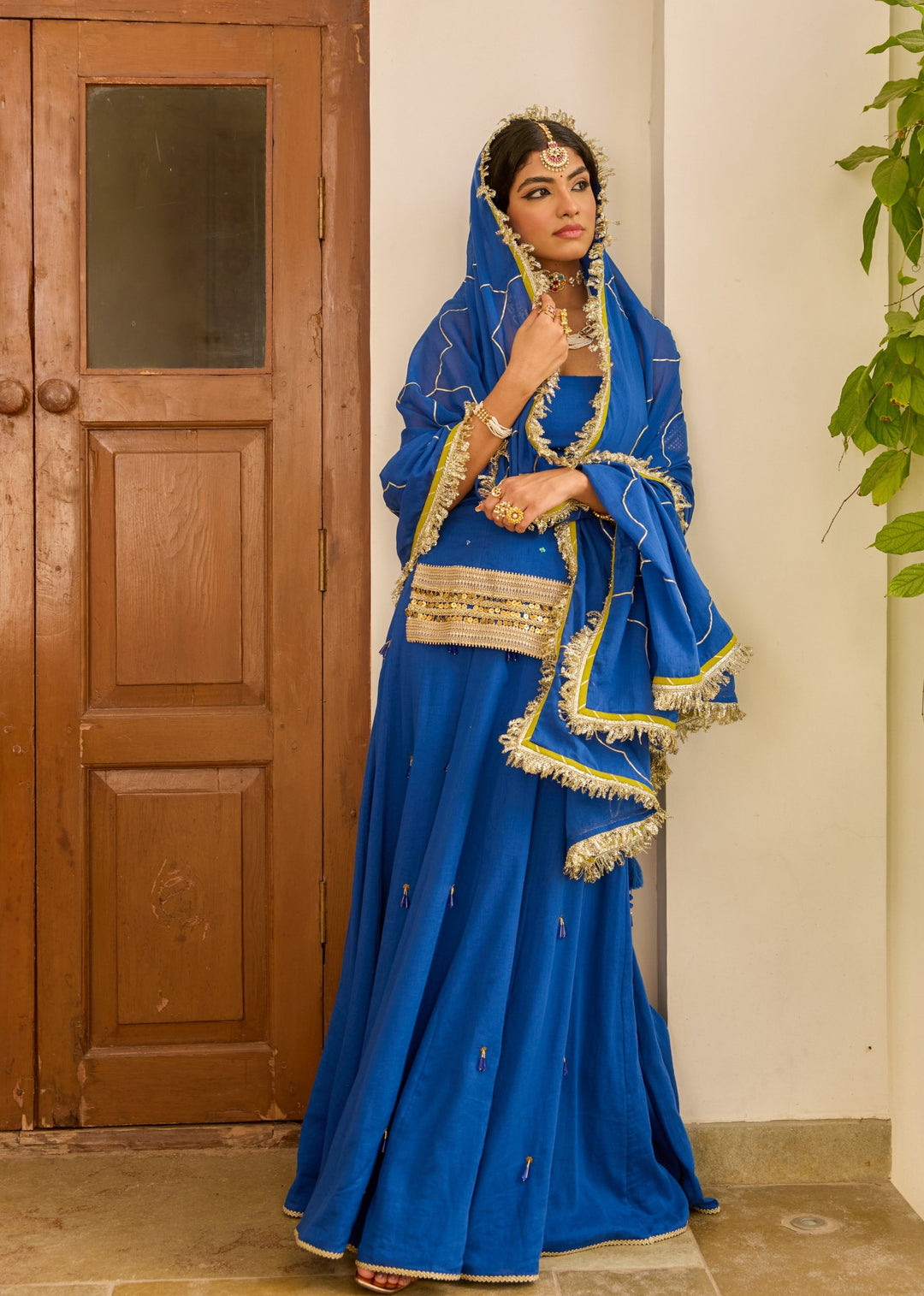 Neer-Blue-Mulmul-Short-Kurta-With-Skirt