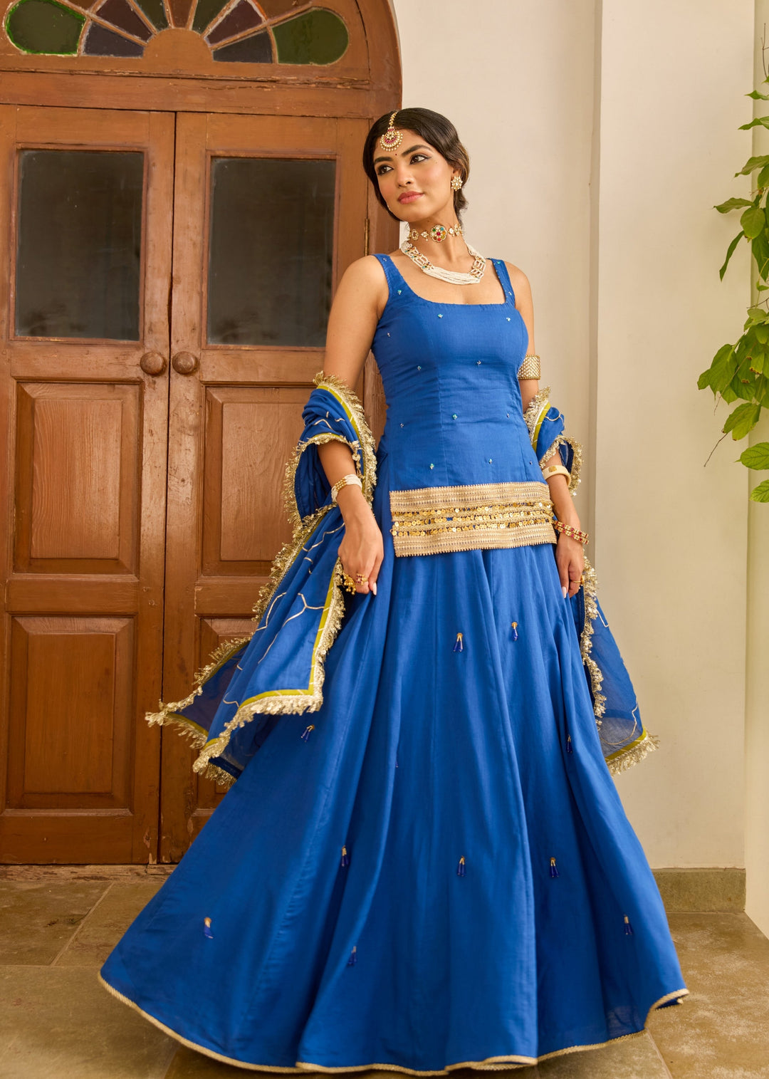 Neer-Blue-Mulmul-Short-Kurta-With-Skirt