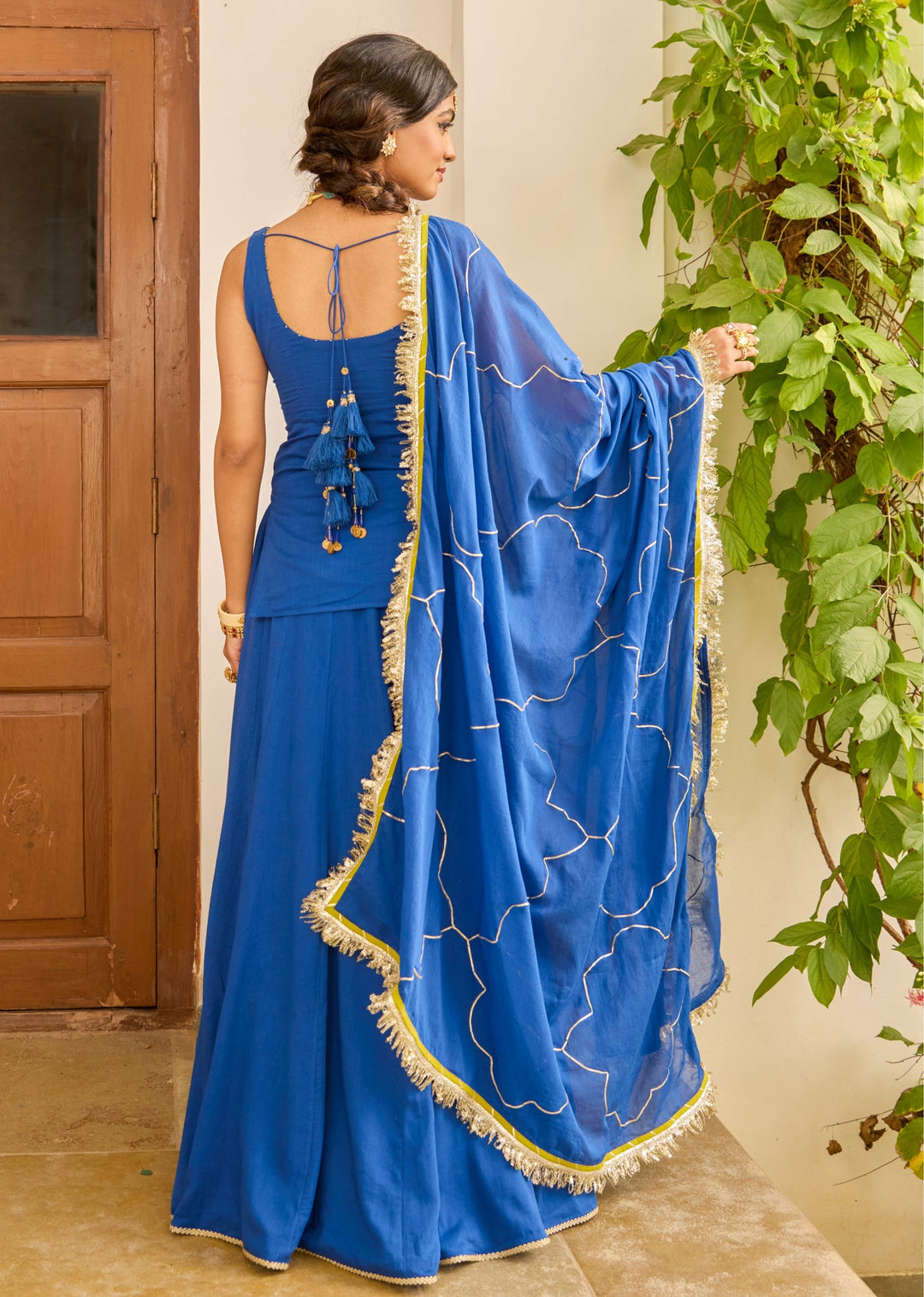 Neer-Blue-Mulmul-Short-Kurta-With-Skirt
