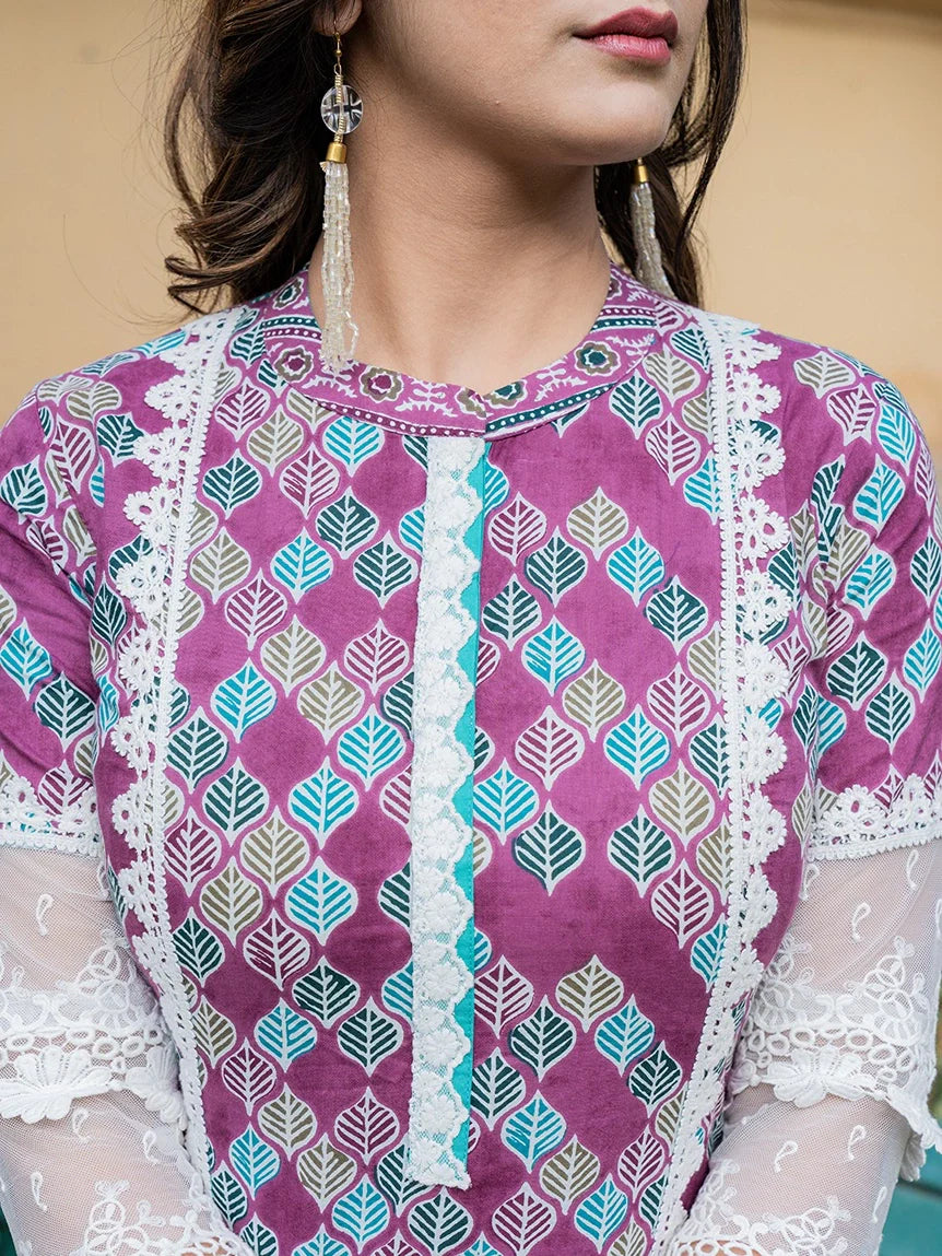 Pink Cotton Ethnic Motifs Embroidered Kurta Dupatta Set