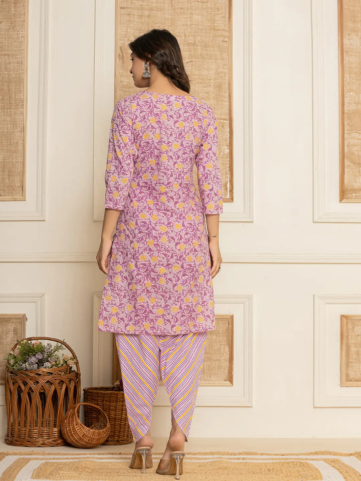 Lavander-Cotton-Floral-Print-Straight-Style-3-Piece-Kurta-Set