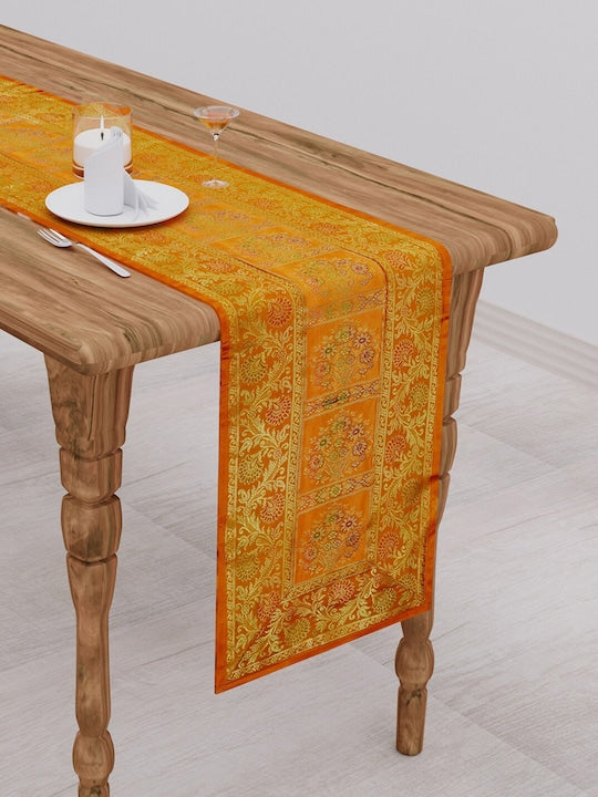 Orange-Banarasi-Brocade-Zari-Banarasi-Zari-Table-Runner