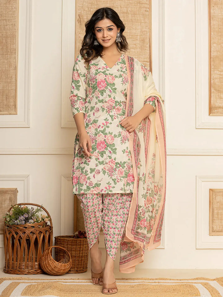 Cream-Cotton-Floral-Print-Straight-Style-3-Piece-Kurta-Set