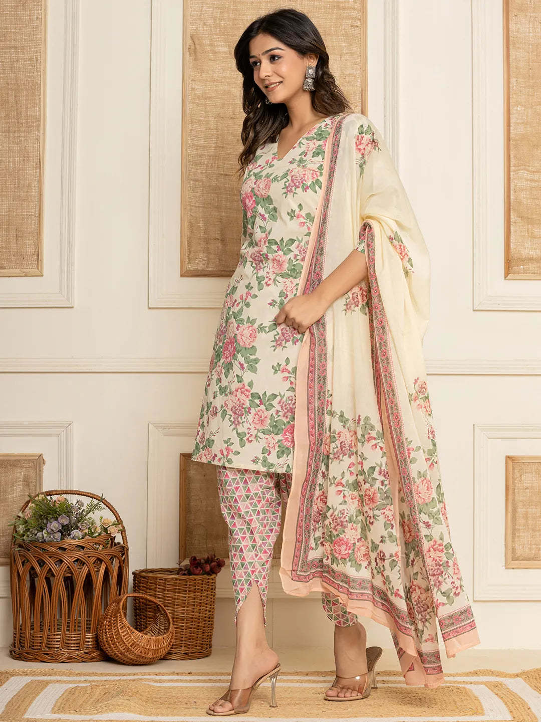 Cream-Cotton-Floral-Print-Straight-Style-3-Piece-Kurta-Set