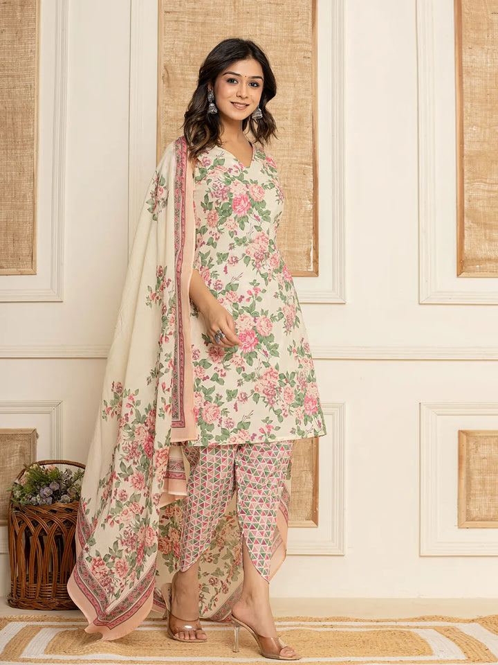 Cream-Cotton-Floral-Print-Straight-Style-3-Piece-Kurta-Set