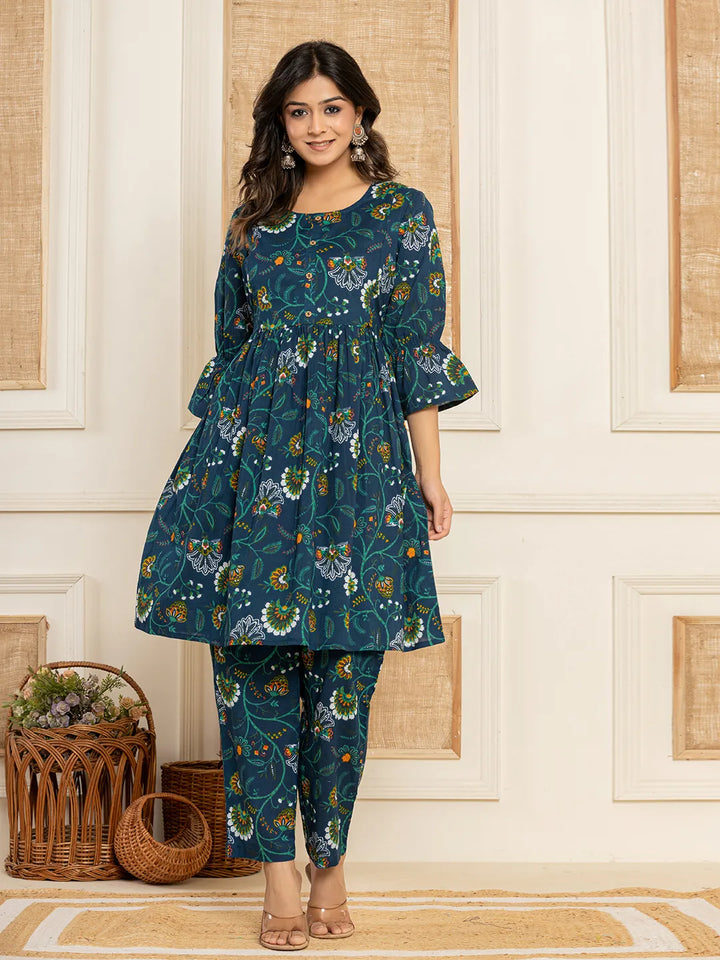 Blue-Cotton-Floral-Printed-Maternity-2-Piece-Kurta-Set