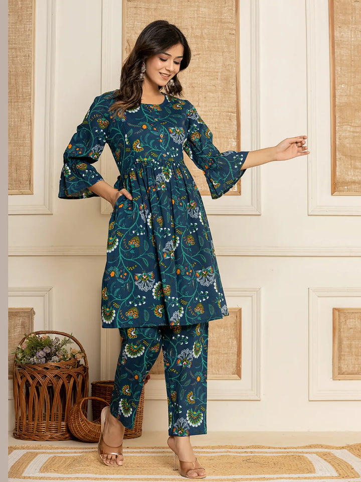 Blue-Cotton-Floral-Printed-Maternity-2-Piece-Kurta-Set