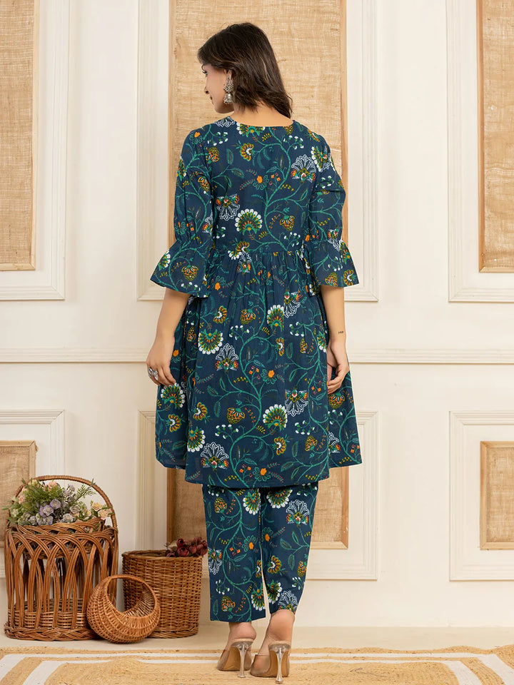 Blue-Cotton-Floral-Printed-Maternity-2-Piece-Kurta-Set