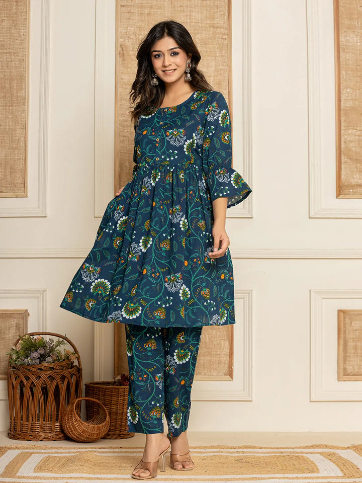 Blue-Cotton-Floral-Printed-Maternity-2-Piece-Kurta-Set