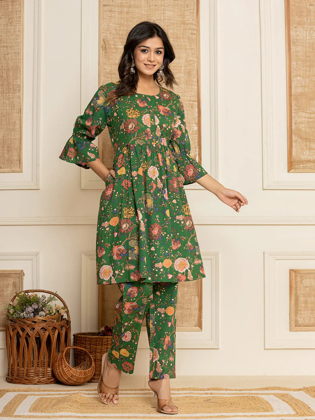 Green-Cotton-Floral-Printed-Maternity-2-Piece-Kurta-Set