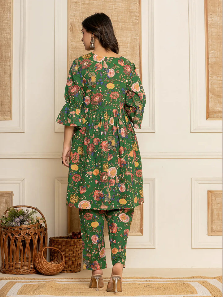 Green-Cotton-Floral-Printed-Maternity-2-Piece-Kurta-Set