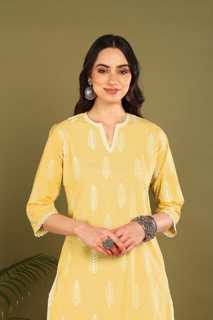 Yellow-Cotton-Khari-Hand-Block-Print-2-Piece-Kurta-Set