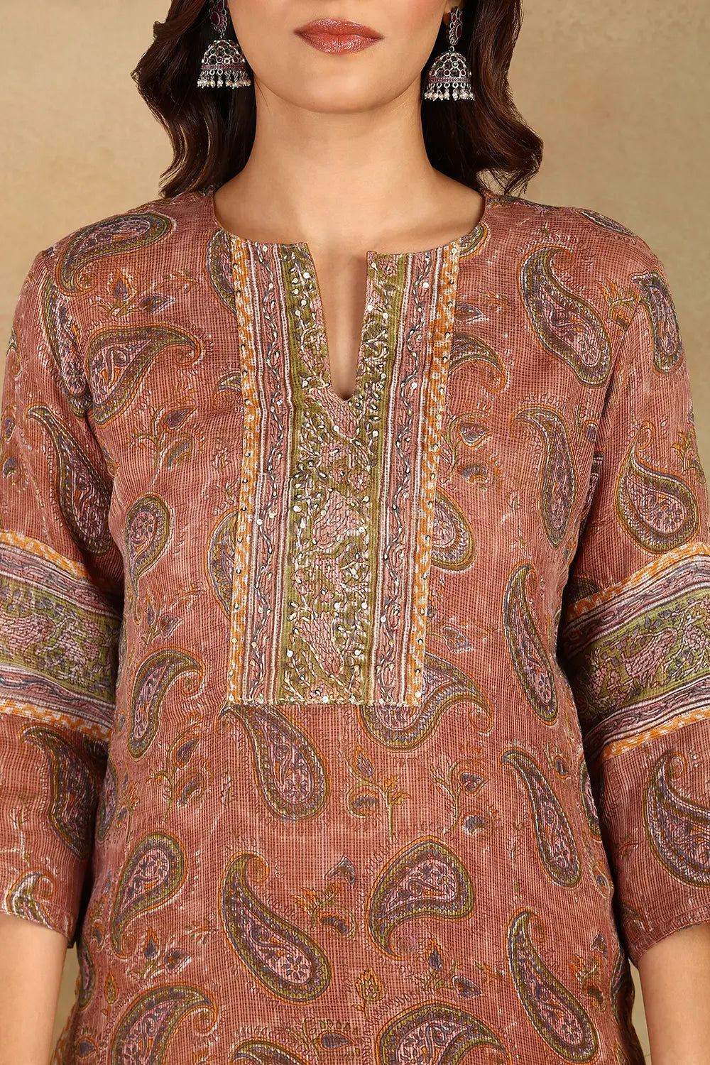 Brown-Kota-Doria-Hand-Block-Printed-Kurta