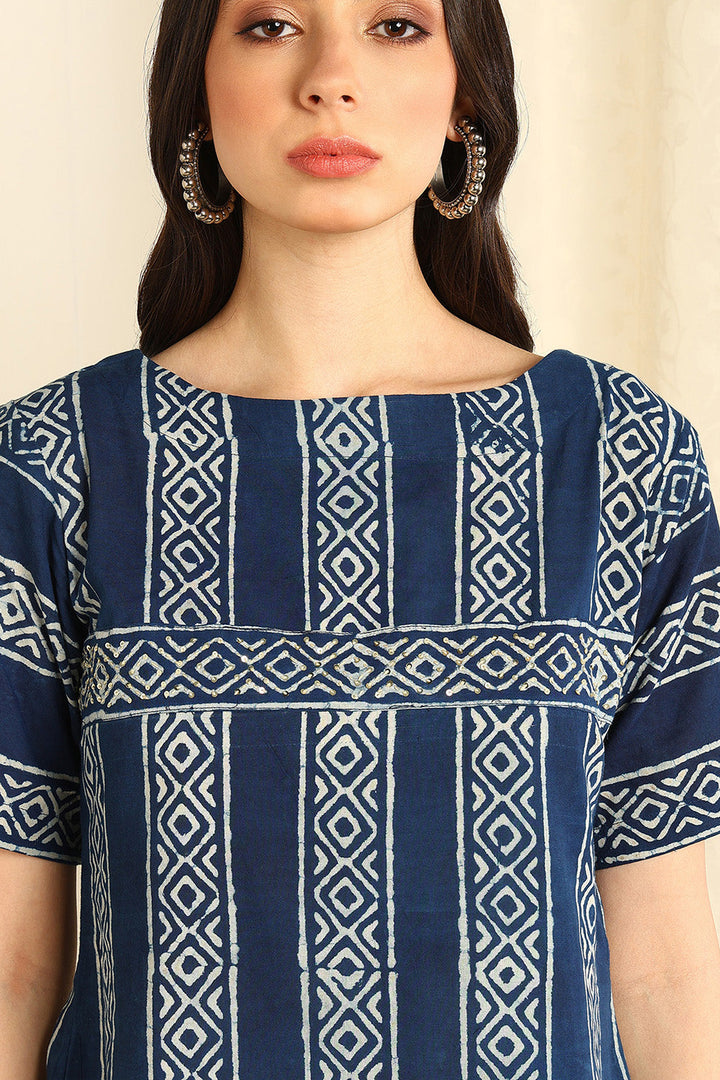 Indigo-Blue-Cotton-Straight-Short-Kurta