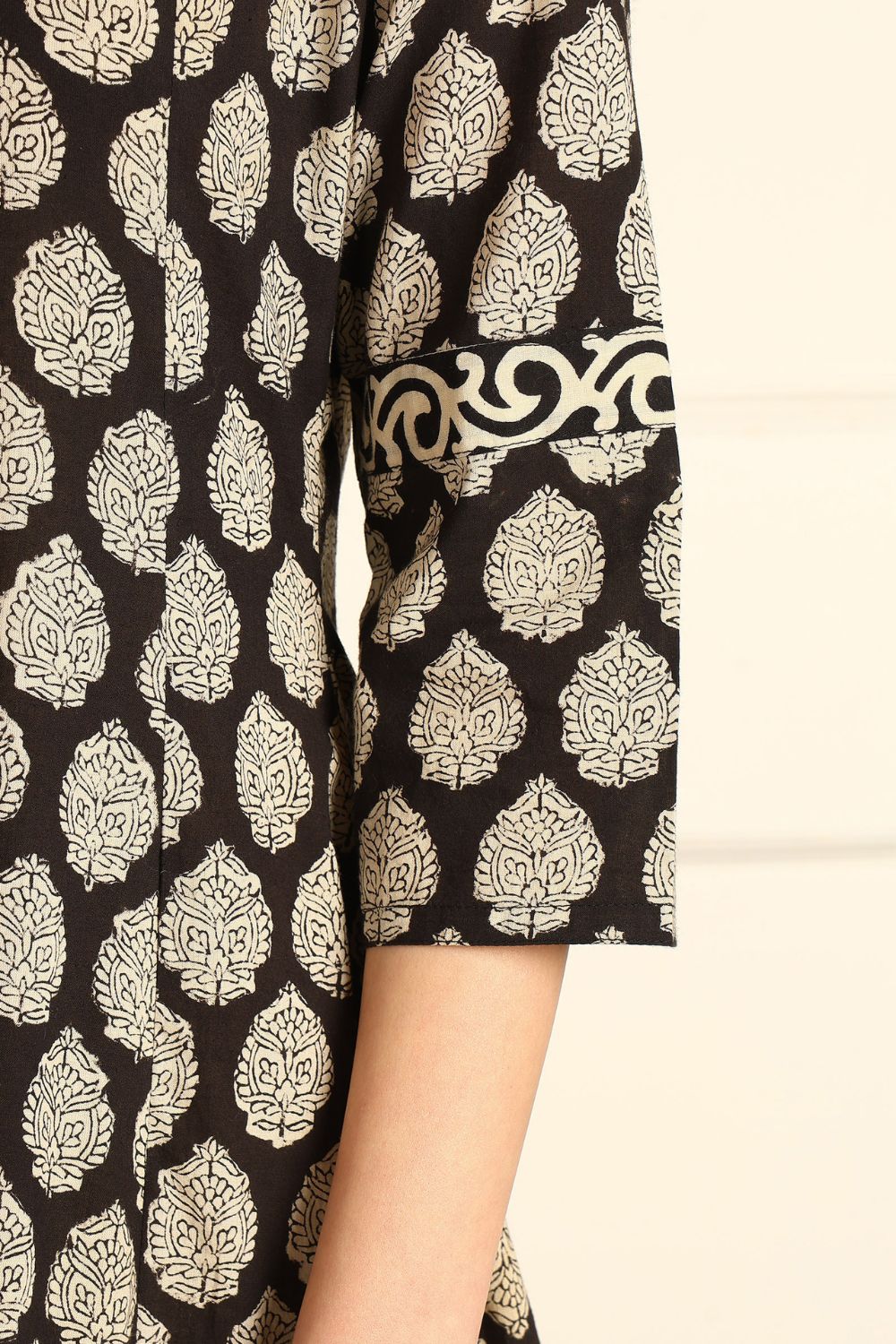 Black-Cotton-Bagru-Hand-Block-Printed-A-Line-Kurta