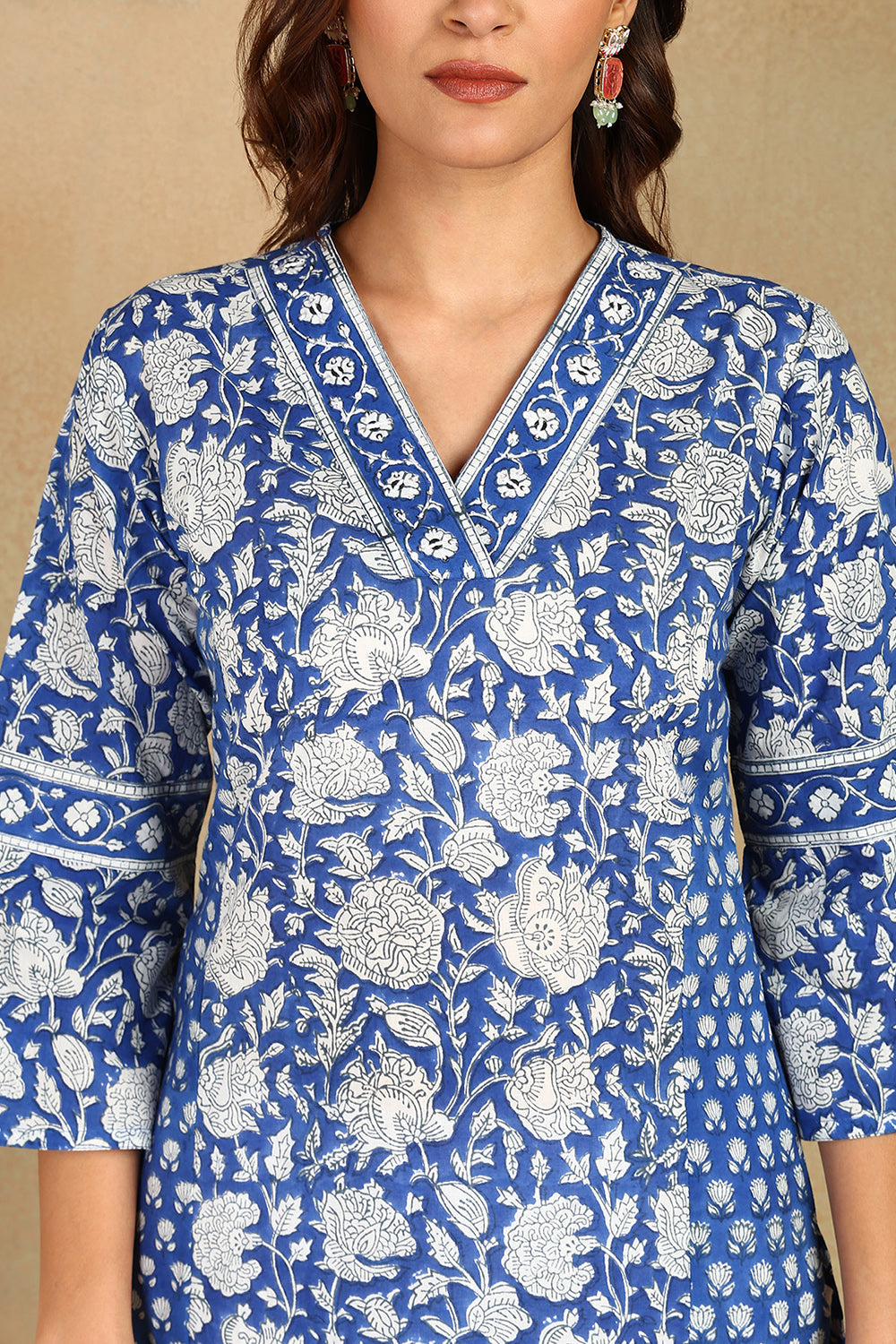 Blue-&-White-Cotton-Hand-Block-Print-Straight-Bagru-Kurta