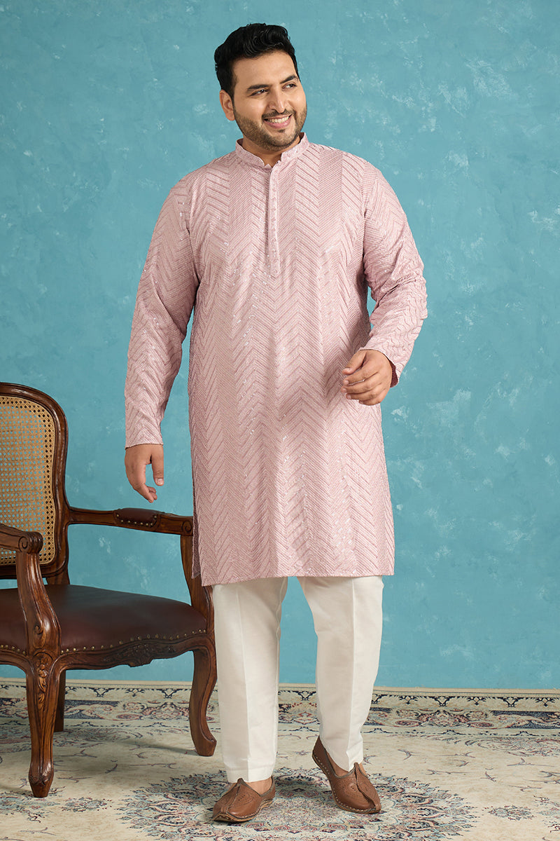 Mens Lavender Viscose Rayon Solid Chikankari Embroidered Kurta
