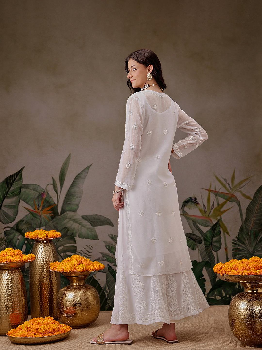 White Georgette Lucknowi Chikankari Kurta Only