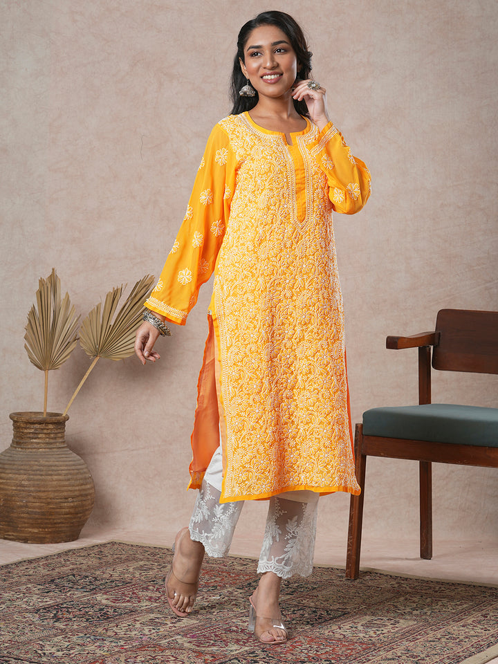 Amber Faux Georgette Straight Chikankari Kurta