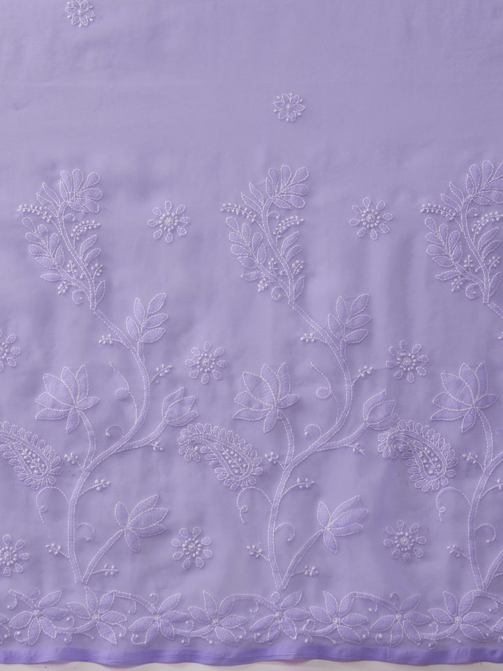Mauve Poly Georgette Embroidered Chikankari Saree