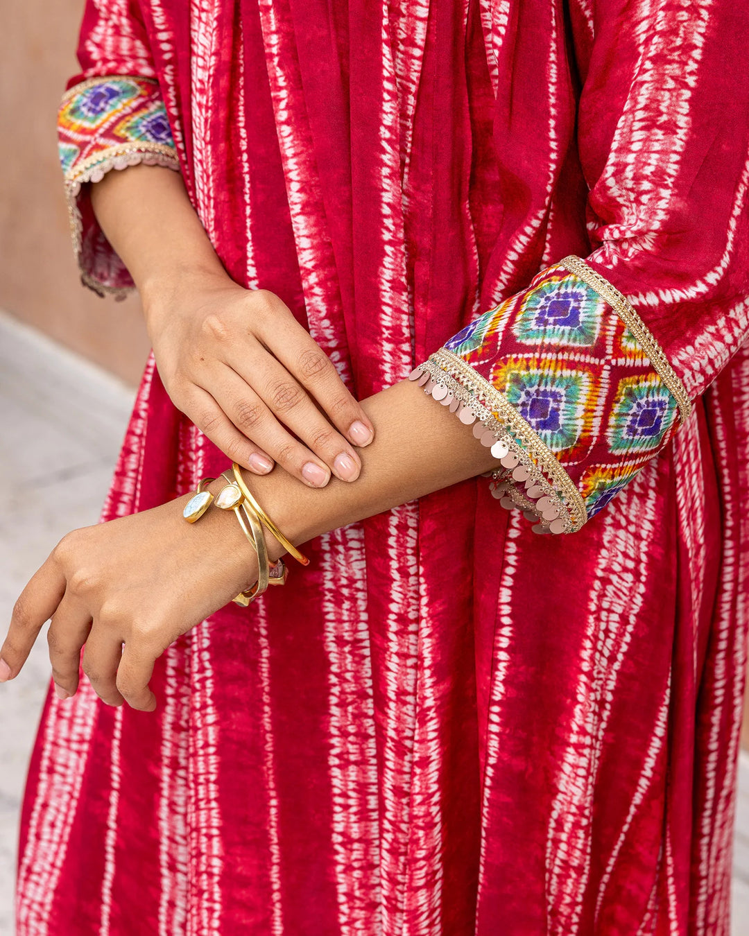 Red-Muslin-Tie-Dye-Gathered-2-Piece-Kurta-Set