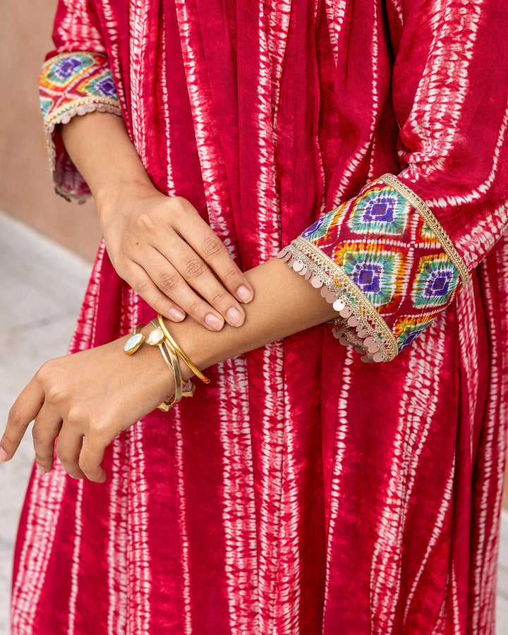 Red-Muslin-Tie-Dye-Gathered-2-Piece-Kurta-Set