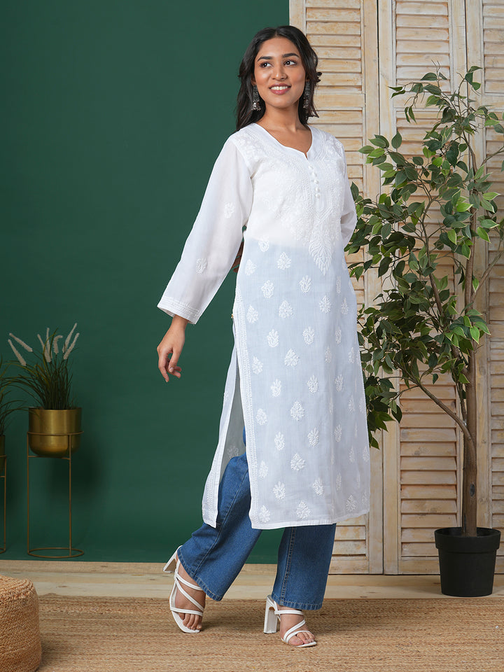 White Lucknowi Chikan Kurta Only