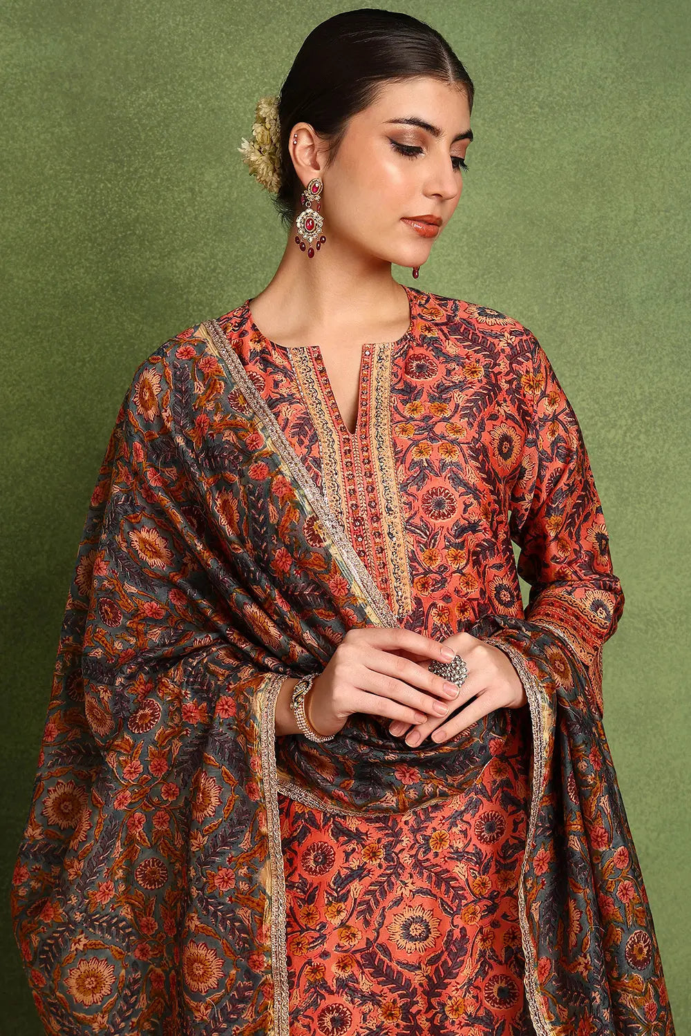 Rust-Chanderi-Silk-Hand-Embroidered-Kurta