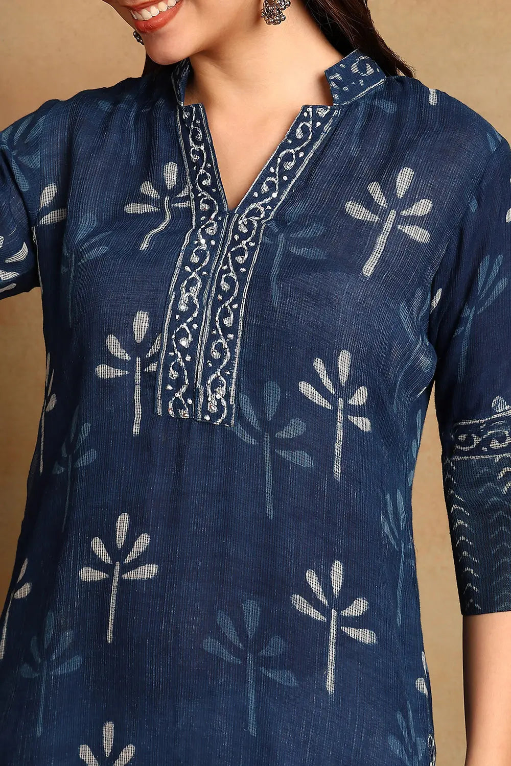 Indigo-Blue-Kota-Doria-Hand-Block-Printed-Kurta