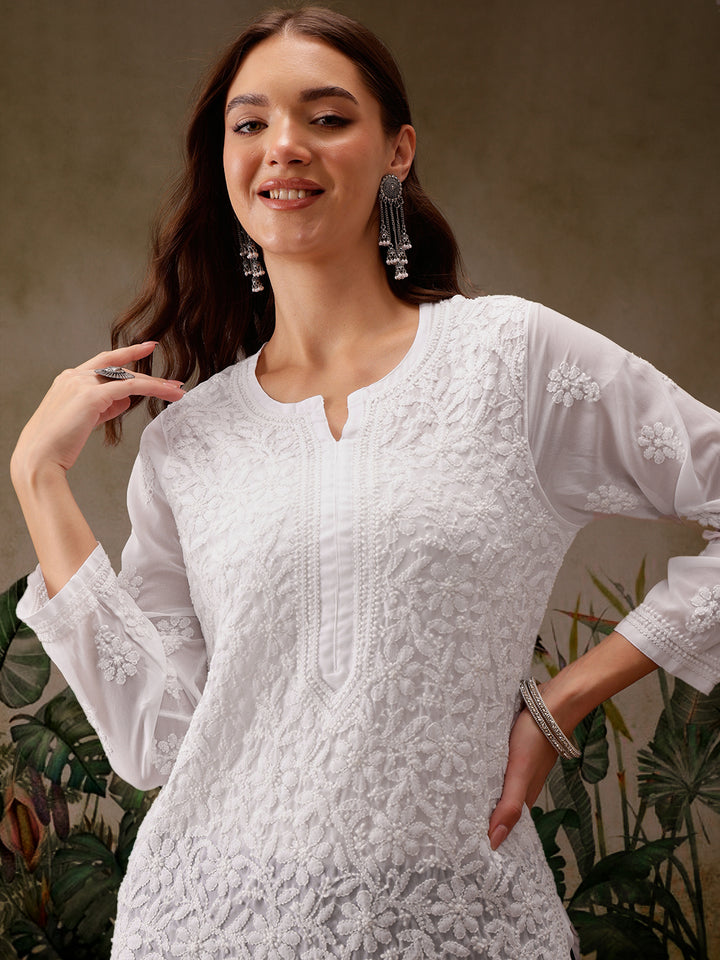 White Cotton Lucknowi Chikan Kurta