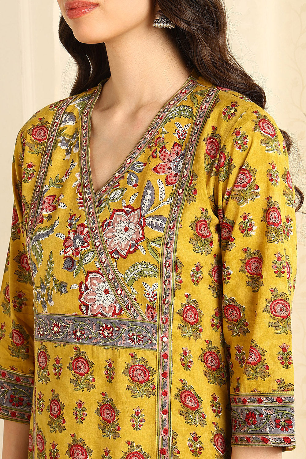 Mustard-Yellow-Cotton-Printed-Straight-Sanganeri-Kurta