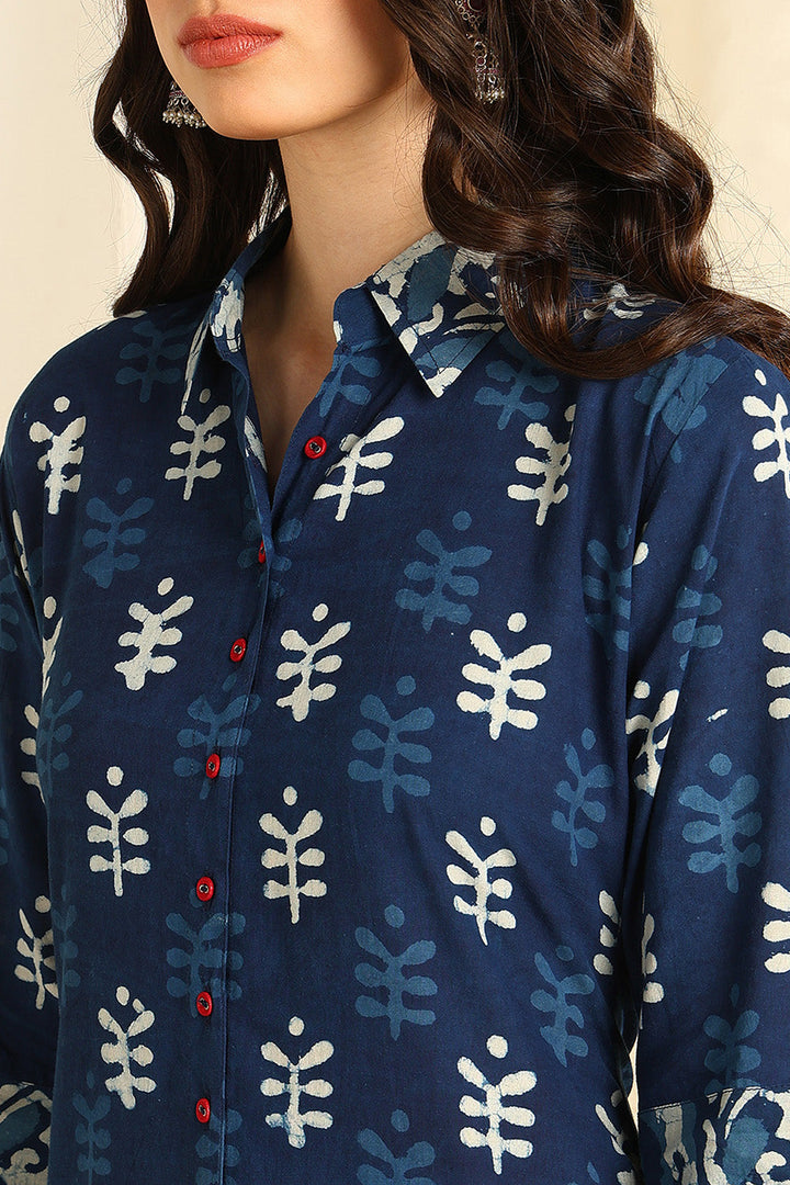 Indigo-Blue-Cotton-Straight-Bagru-Kurta