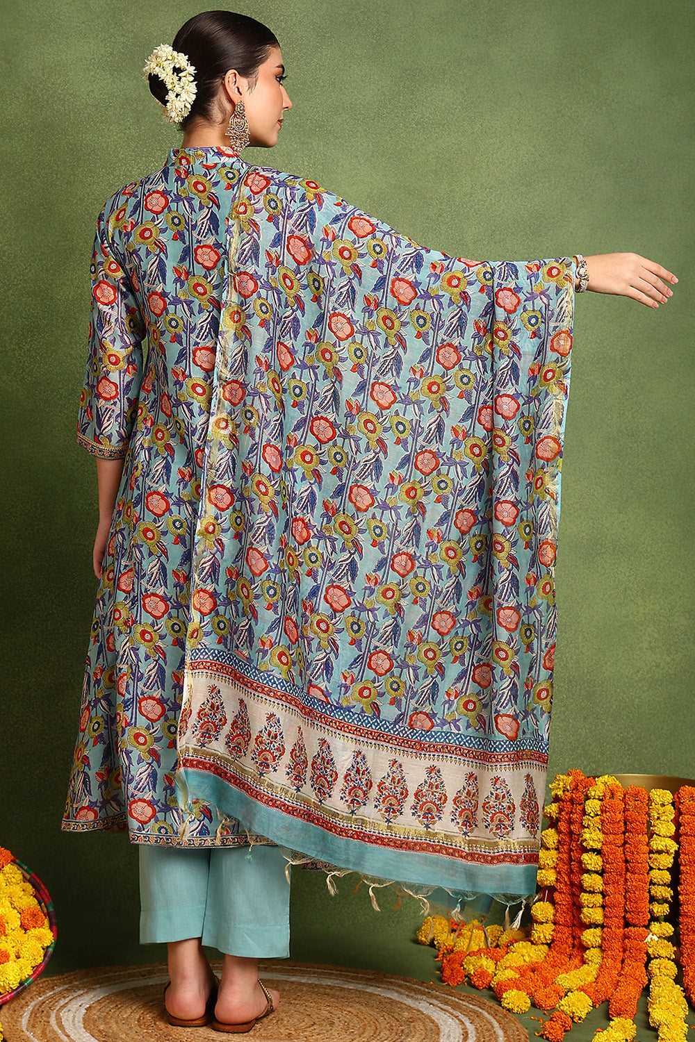 Blue-Chanderi-Silk-Hand-Block-Print-Dupatta