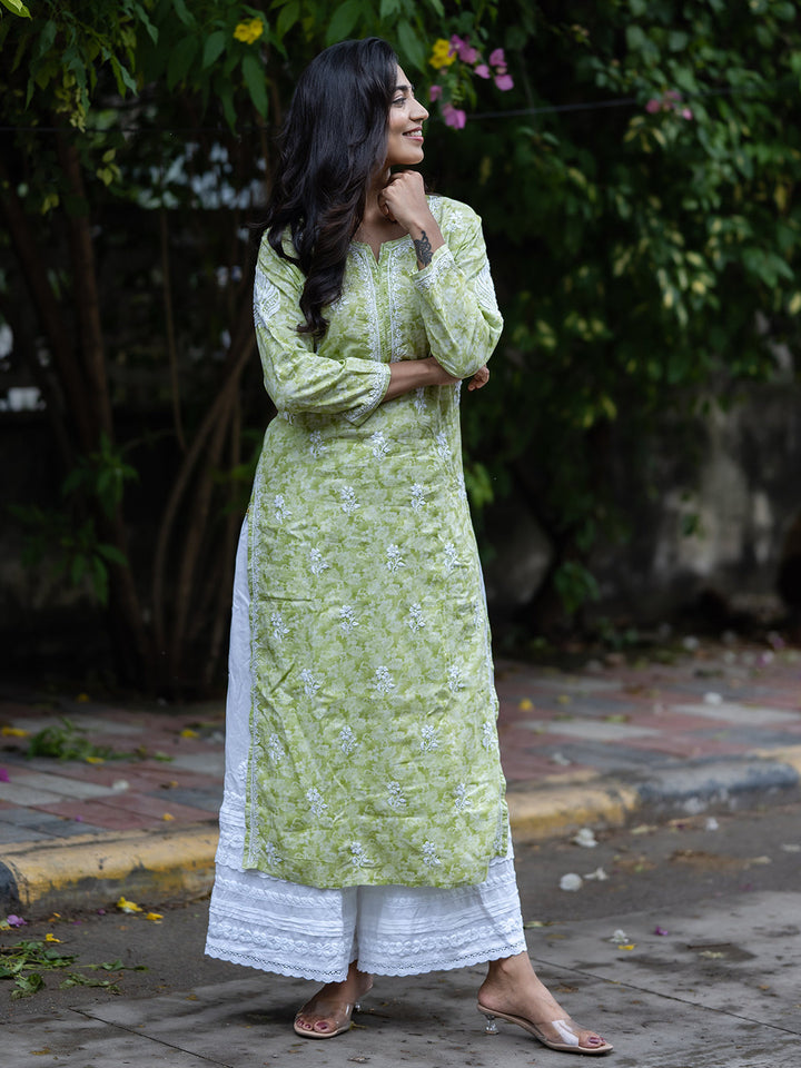 Green Cotton Lucknow Chikankari Kurta