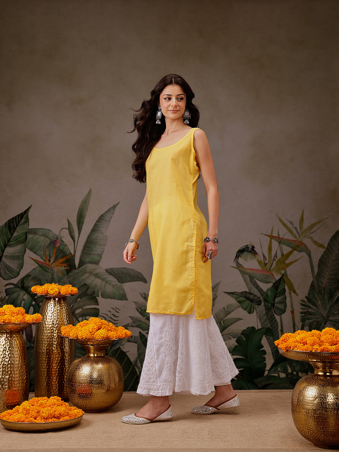 Amber Georgette Chikan Straight Long Kurta