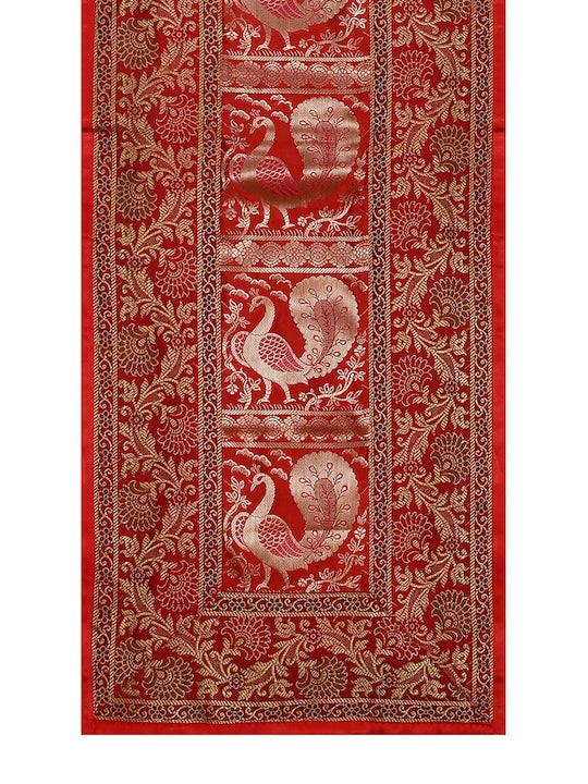 Red-Banarasi-Brocade-Zari-Banarasi-Zari-Table-Runner