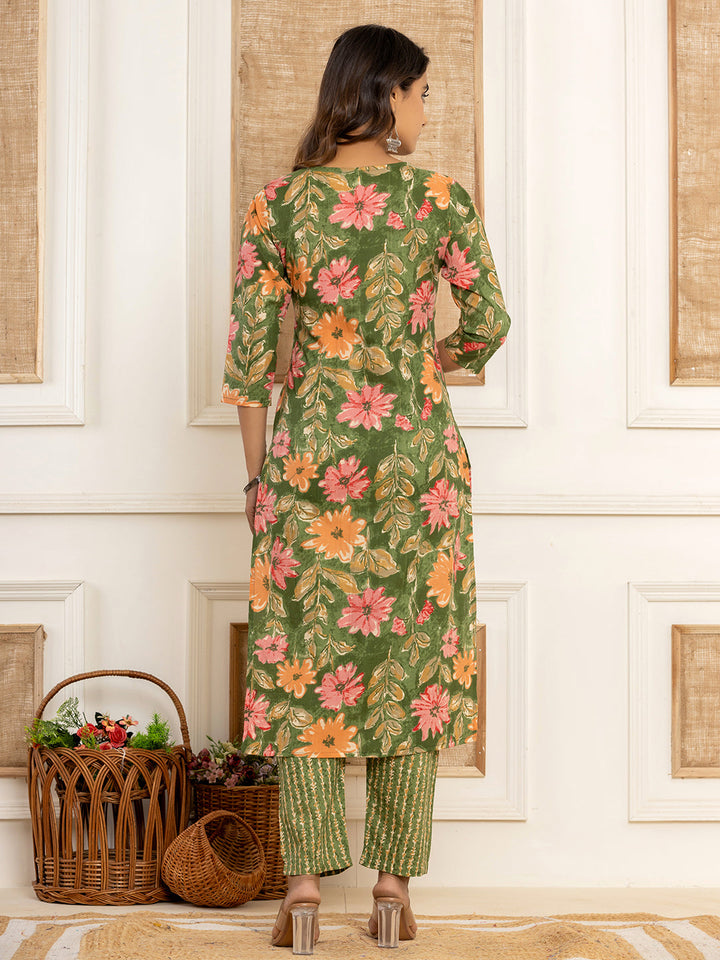 Green-Cotton-Floral-Printed-3-Piece-Kurta-Set