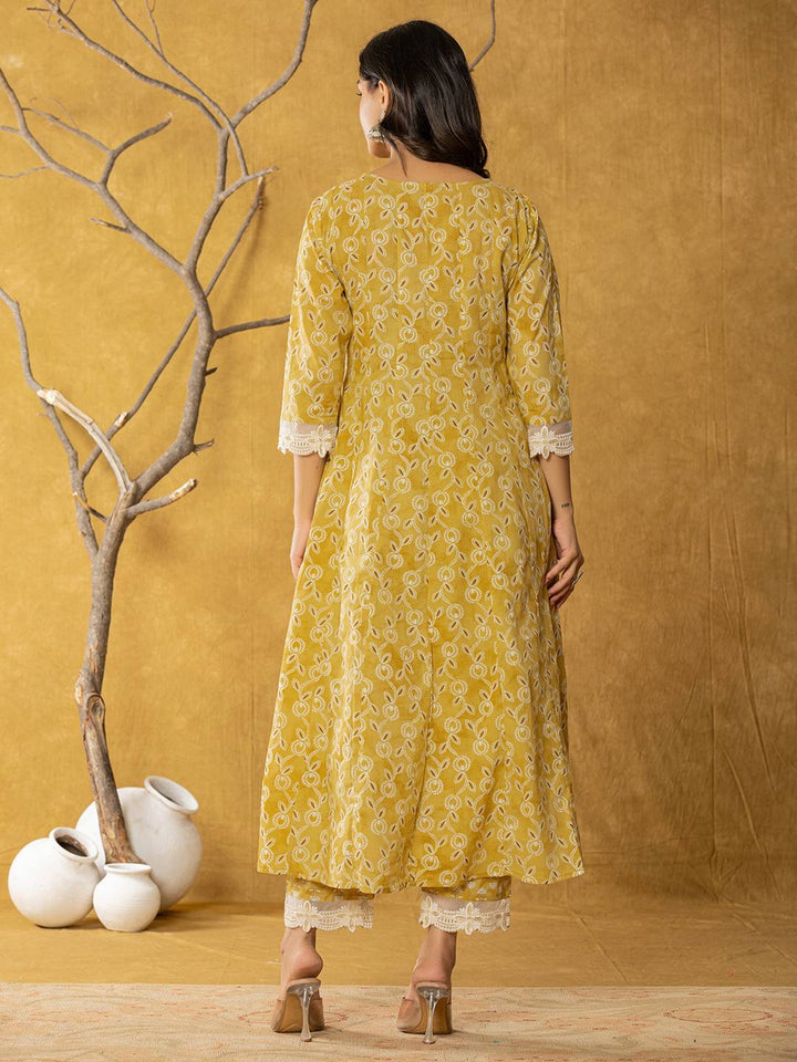 Mustard-Cotton-Lace-Work-Anarkali-Set