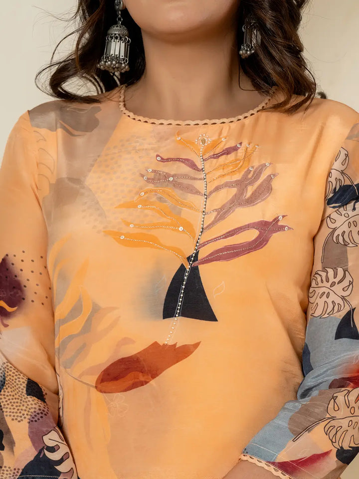 Orange-Pure-Crepe-Placement-Print-3-Piece-Kurta-Set