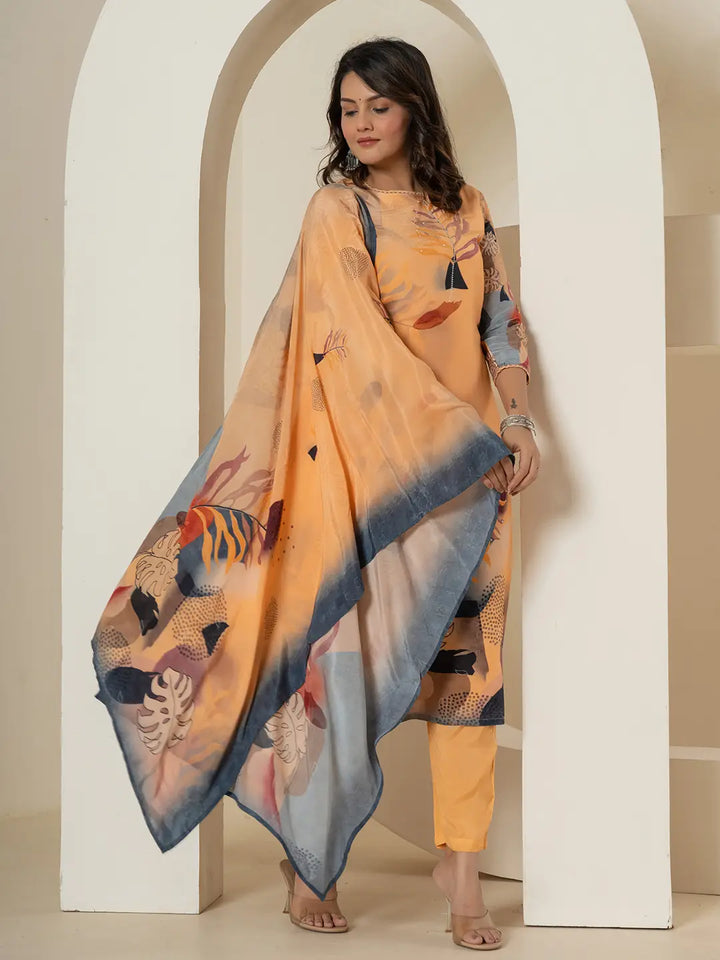 Orange-Pure-Crepe-Placement-Print-3-Piece-Kurta-Set