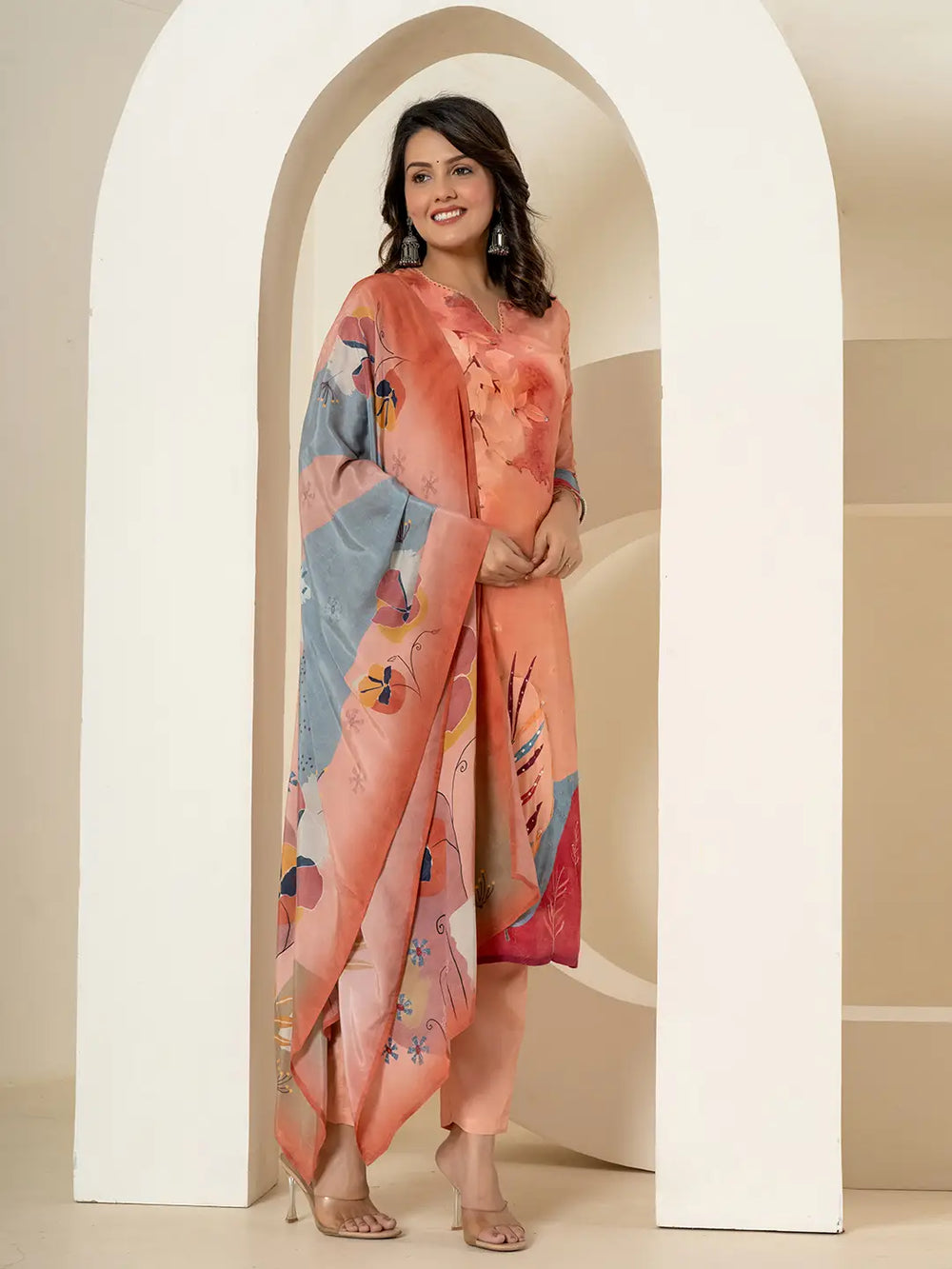 Peach-Pure-Crepe-Placement-Print-3-Piece-Kurta-Set