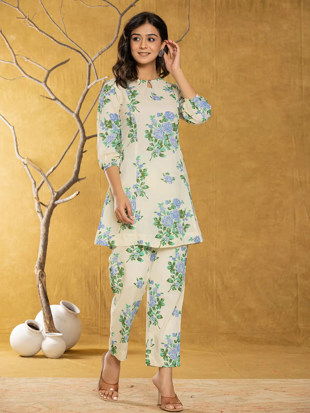 Blue-Cotton-Floral-Print-Co-Ord-Set