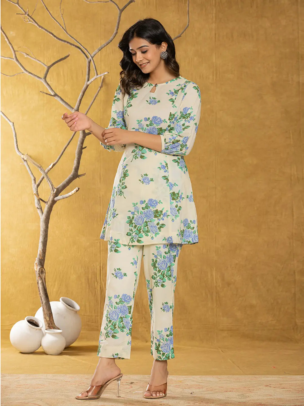 Blue-Cotton-Floral-Print-Co-Ord-Set