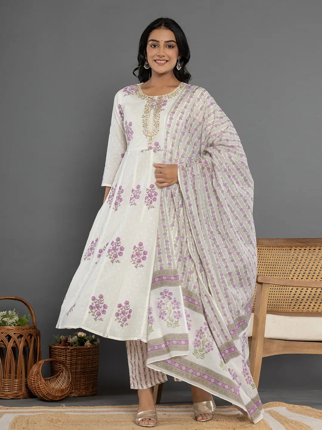 Purple-&-White-Cotton-Gota-Patti-Cotton-Anarkali-Set