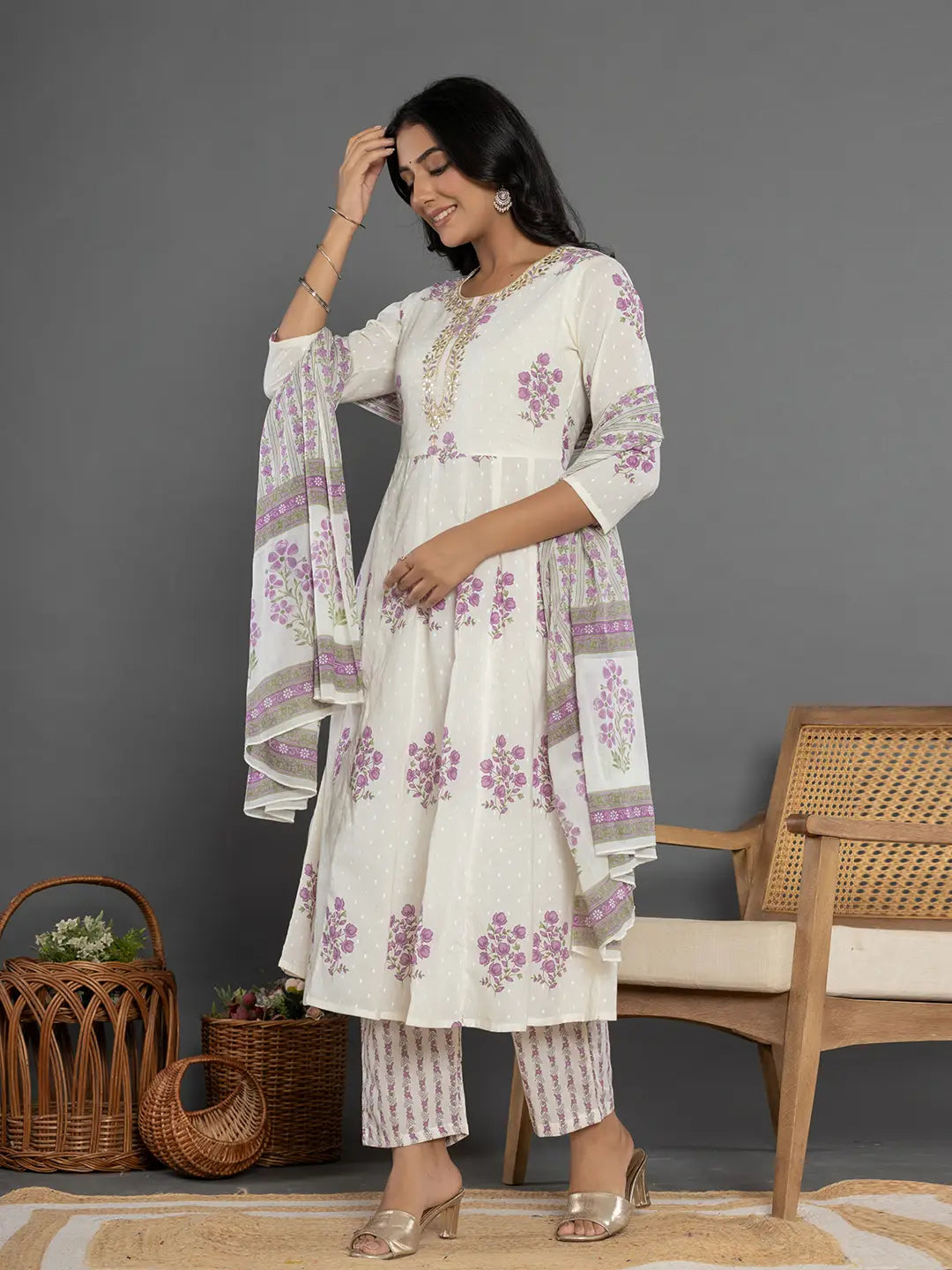 Purple-&-White-Cotton-Gota-Patti-Cotton-Anarkali-Set