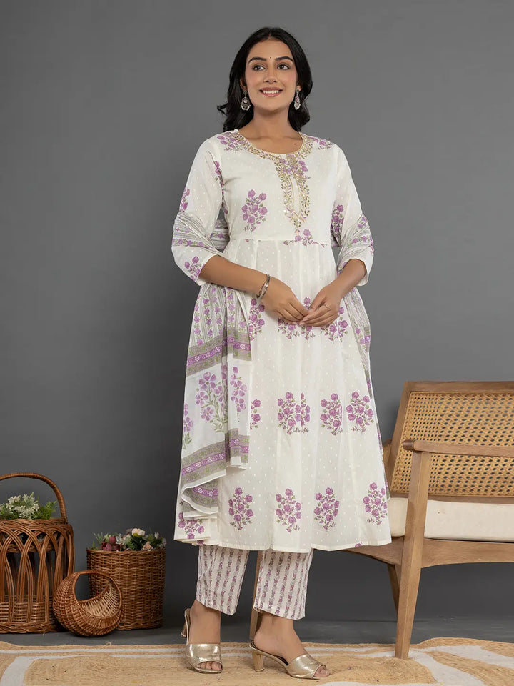 Purple-&-White-Cotton-Gota-Patti-Cotton-Anarkali-Set